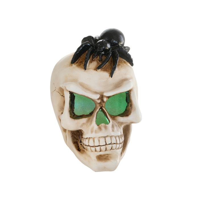 Hodeskalle med edderkopp og LED-lys